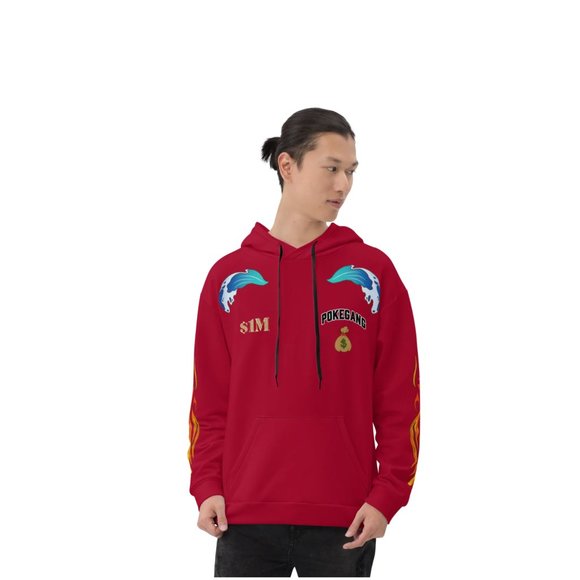 PokeGang Unisex Red Long Sleeve Side Kangaroo Pocket Pullover Soft Fleece Hoodie - Picture 3 of 8